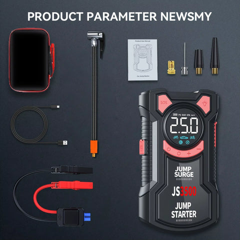 5-In-1 Multifunctional Air Pump Jump Starter with Air Compressor 3000A Peak/150Psi Battery Jump Starter Digital Tire Inflator