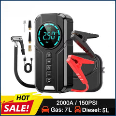 Car Jump Starter Air Pump 150PSI Air Compressor 2000A Jump Starter Power Bank Lighting Battery Starters Auto Tyre Inflator