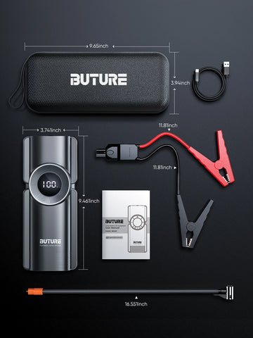 Buture 4-in-1 Portable Jump Starter & Air Compressor - 1150PSI, 20000mAh Power Bank, 2500A Starter, 15V Tire Inflator