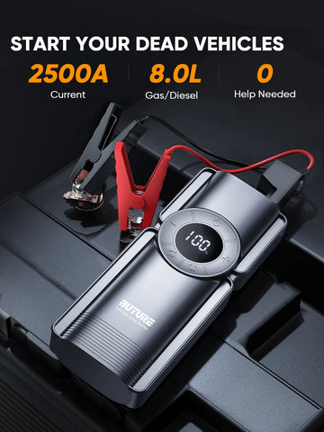Buture 4-in-1 Portable Jump Starter & Air Compressor - 1150PSI, 20000mAh Power Bank, 2500A Starter, 15V Tire Inflator