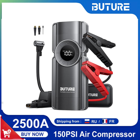 Buture 4-in-1 Portable Jump Starter & Air Compressor - 1150PSI, 20000mAh Power Bank, 2500A Starter, 15V Tire Inflator