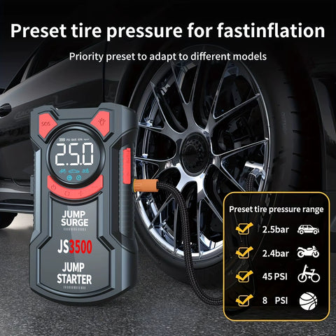 5-In-1 Multifunctional Air Pump Jump Starter with Air Compressor 3000A Peak/150Psi Battery Jump Starter Digital Tire Inflator